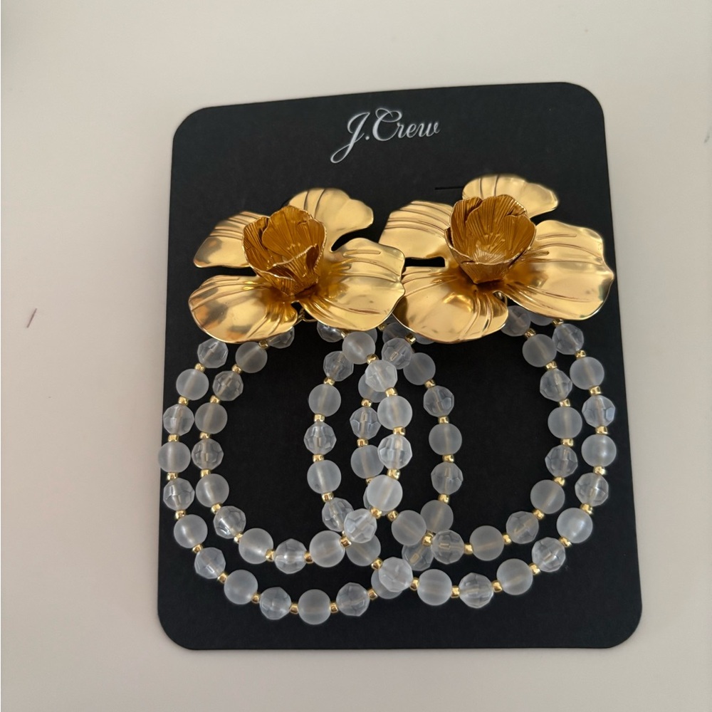 NWT jcrew gold flower statement earrings